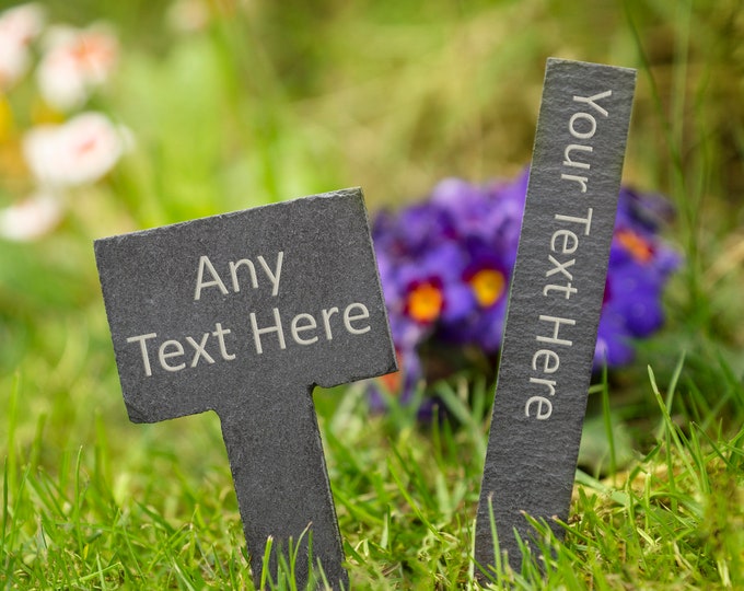 Personalised Engraved Slate Garden Sign Custom Text Herb Planter Vegetable Herbs Allotment Sign Peg Gardening Gardeners
