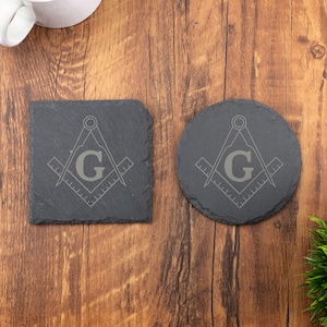 Porta-copos de ardósia maçônico grátis gravado a laser, G maçônico, casamento, aniversário, aniversário de casamento, Natal.