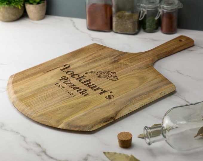 Personalised Pizza Oven Paddle With Your Pizzeria Serving Peel Chopping Pizza Board Laser Engraved UK Birthday Christmas Wedding