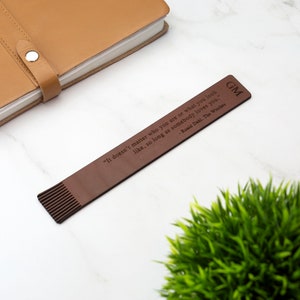 Personalised Leather Bookmark With Custom Quote & Initials Laser Cut Handmade Gift Birthday Christmas Anniversary Tan
