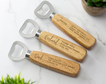 Personalised Bottle Opener Your Text Here 1 Wooden Bottle Opener Laser Engraved UK Fathers Day, Birthday Christmas Gift For Him