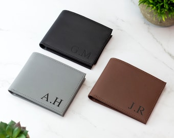 Personalised Real Leather Wallet Black Brown Grey Leather Wallet Personalized Gift for Boyfriend Husband  Valentines Day Gift for him