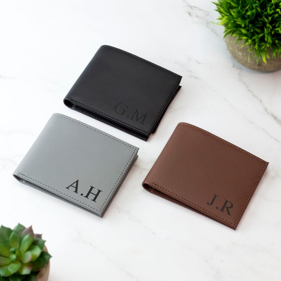 Personalised Real Leather Wallet Black Brown Grey Leather Wallet Personalized Gift for Boyfriend Husband  Valentines Day Gift for him