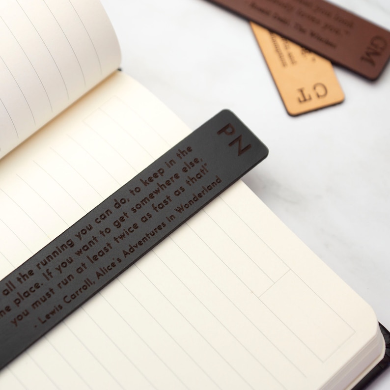 Personalised Leather Bookmark With Custom Quote & Initials Laser Cut Handmade Gift Birthday Christmas Anniversary image 3
