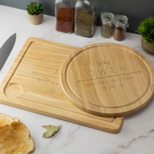 Personalised Michelin Star Wooden Chopping Board Cheese Cutting Chef Cook Wine Grapes Novelty Gift Christmas Birthday Housewarming