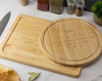 Personalised Michelin Star Wooden Chopping Board Cheese Cutting Chef Cook Wine Grapes Novelty Gift Christmas Birthday Housewarming