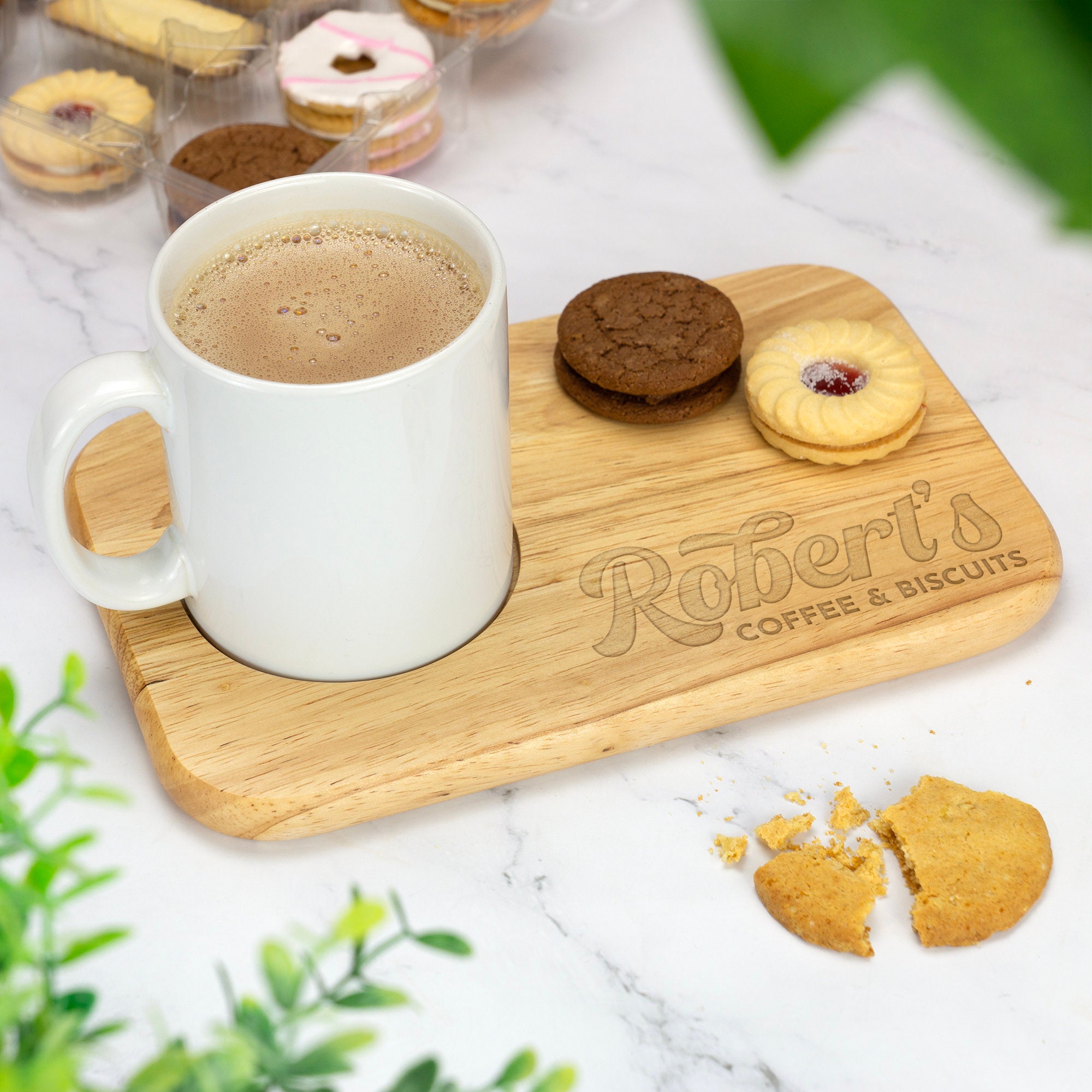 Personalized Custom Engraved Wooden Tea & Biscuit Board Serving Board Novelty Gift Birthday Valentines Housewarming Wedding Christmas