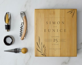 Wine Accessory Gift Set Personalised Engraved Wine Gift Set Custom Text Birthday Christmas Wedding Anniversary - Multiple Designs
