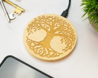 Tree of Life Wireless Phone Charger Wooden Cell Phone Charger