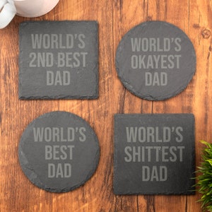 Posavasos para el Día del Padre, el mejor papá del mundo, de pizarra, grabado con láser, regalo de café personalizado, boda, cumpleaños, Navidad.