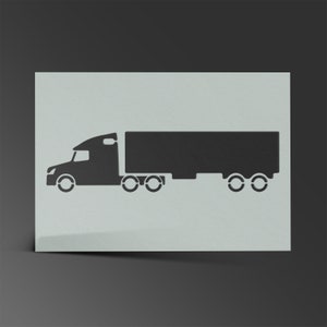 Peut inclure: Une silhouette noire d'un camion semi-remorque avec une remorque. Le camion a une cabine et une remorque à plateau.