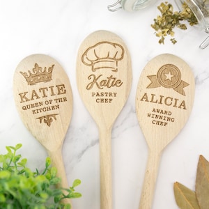 Personalised Engraved Wooden Spoon Custom Text Baking Baker Chef Star Baker Your Text Here Birthday Christmas Housewarming