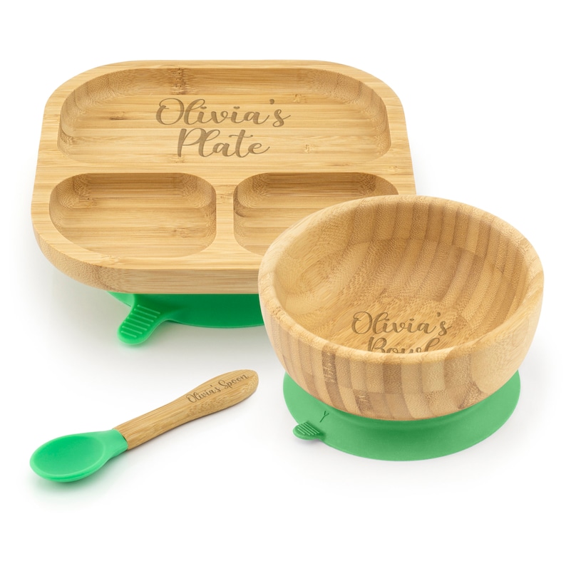 Personalised Bamboo Childrens Dining Set Spoon & Bowl Custom Engraved Tiny Dining Set 1st Birthday 1st Christmas Weaning Set image 5