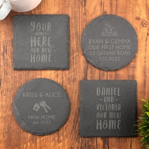 Porta-copos de ardósia, inauguração de casa nova personalizada, chá, café, gim, cerveja, vinho, uísque, presente gravado a laser, casamento, aniversário, aniversário