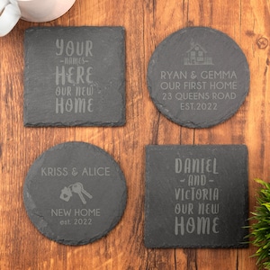 Slate Coaster, Personalised New Home House Warming , Tea Coffee Gin Beer Wine Whisky Laser Engraved Gift, Wedding, Birthday, Anniversary