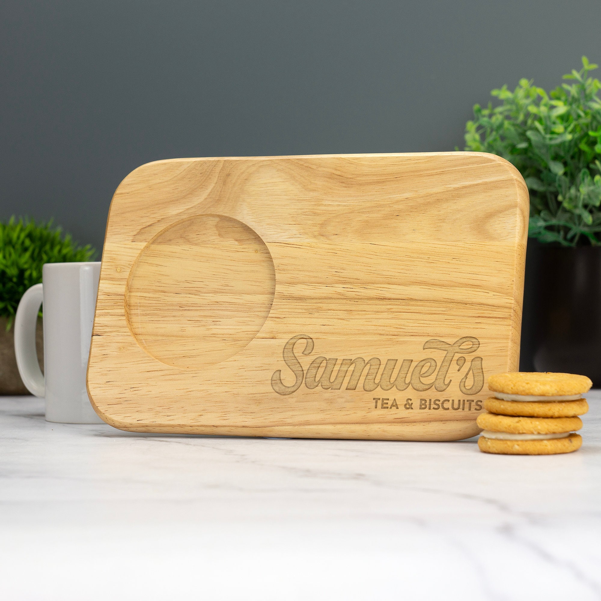 Personalized Custom Engraved Wooden Tea & Biscuit Board Serving Board Novelty Gift Birthday Valentines Housewarming Wedding Christmas