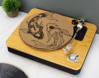 Alfombrilla para tocadiscos con diseño de pez koi Yin y Yang, alfombrilla para DJ con impresión UV