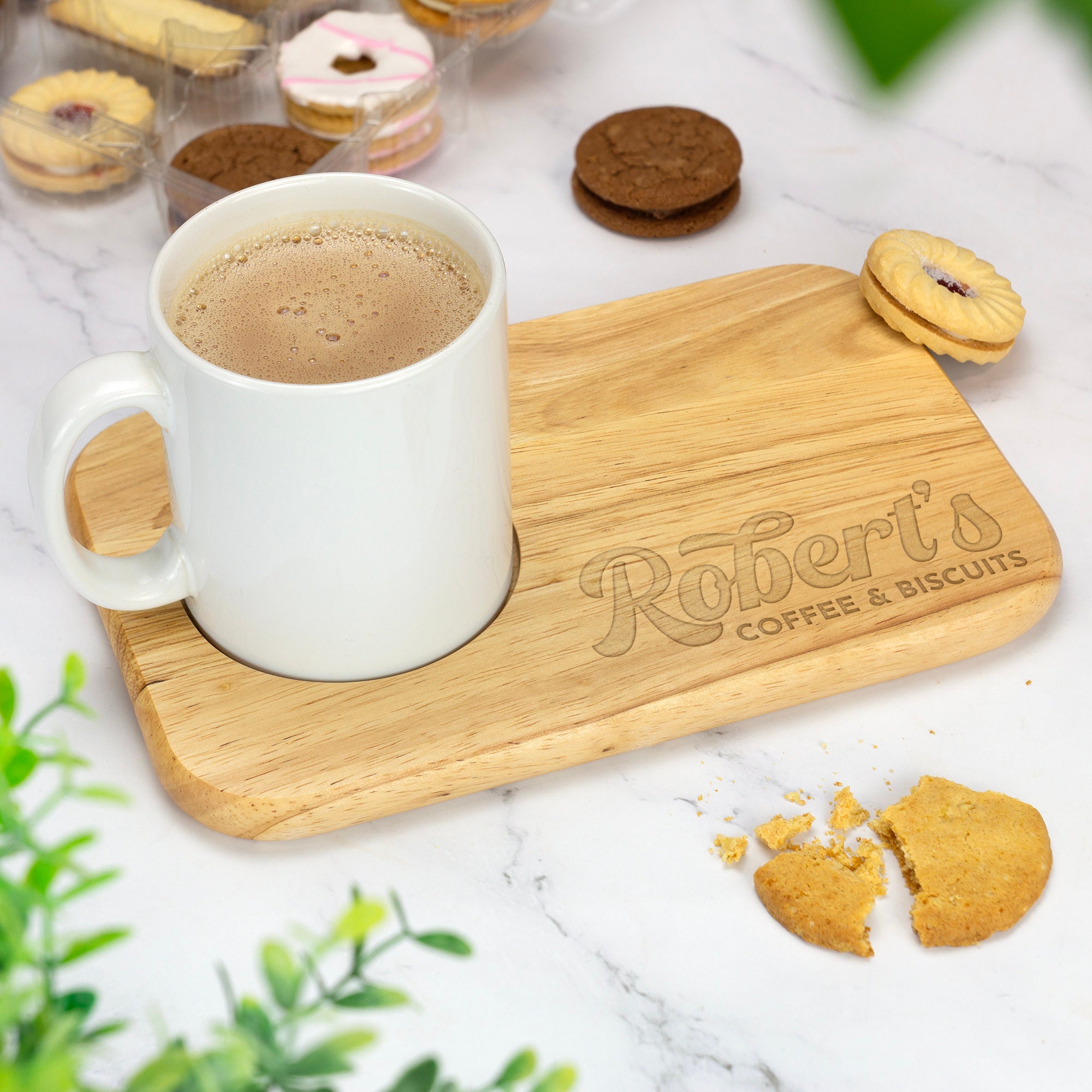Personalized Custom Engraved Wooden Tea & Biscuit Board Serving Board Novelty Gift Birthday Valentines Housewarming Wedding Christmas