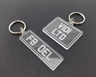 Personalised Number Plate Keyring Car Bike Acrylic Laser Cut Clear Acrylic Gift Handmade UK Reg Plate