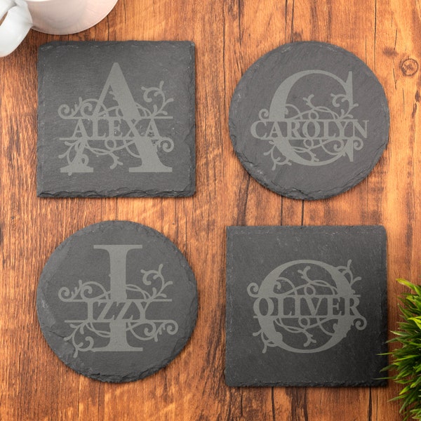 Slate Coaster, Personalised Name and Initial Letter, Laser Engraved Gift, Wedding, Birthday, Anniversary, Christmas. BL