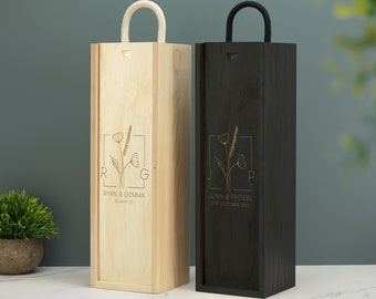 Personalised Couples Initials Flower Wine Box Custom Laser Engraved Gift Birthday Christmas Anniversary Vintage Valentines Gift Love Present