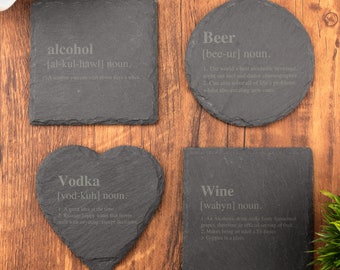 Alcohol Definition Slate Coaster, Beer Wine Vodka Gin Laser Engraved Gift, Wedding, Birthday, Anniversary, Christmas