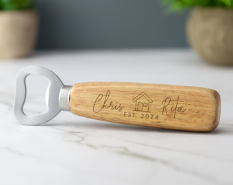 Personalised Bottle Opener House Warming Wooden Bottle Opener Laser Engraved UK Fathers Day, Birthday Christmas New Home