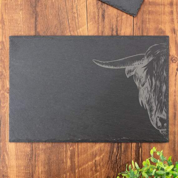 Highland Cow Placemat & Coaster Set – 4 Placemats + 4 Coasters, Cork Backed