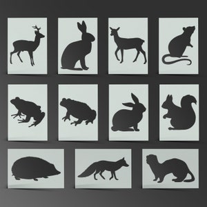 Stencil animali Woodland Parte 1 Volpe Tasso Cervo Scoiattolo Foglio Mylar Pittura Arte murale Artigianato Aerografo 190 Micron