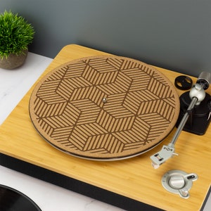 Geometric Cube Record Player Slip Mat TurnTable DJ Slip Mat Laser Engraved