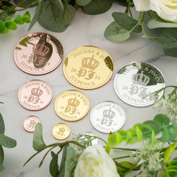 Hochzeit Gefälligkeiten Personalisierte Lucky Tischdekoration UK Silber Gold Rose Spiegel Acryl Münzen Konfetti Andenken Party Decor