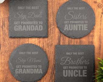 Personalised Slate Coaster - Best Family Get Promoted Grandma Nana Uncle Auntie Grandad Papa Grandparents