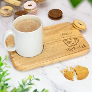 Four Tea Wooden Tea & Biscuit Serving Board Gift 40th Birthday Gift