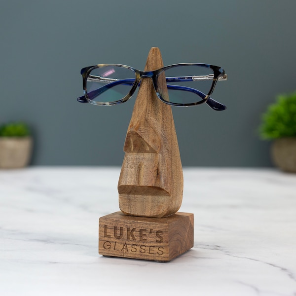 Personalised Wooden Glasses Stand Laser Engraved UK Fathers Day Birthday Christmas Valentines Gift