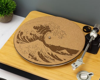 The Great Wave of Kanagawa platenspeler slipmat draaitafel DJ slipmat lasergegraveerd
