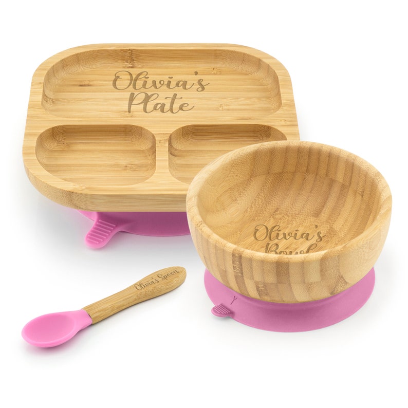 Personalised Bamboo Childrens Dining Set Spoon & Bowl Custom Engraved Tiny Dining Set 1st Birthday 1st Christmas Weaning Set image 7