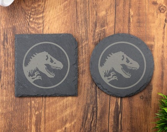 Dinosaur Slate Coaster Laser Engraved Jurassic T-Rex,Coffee, Tea, Novelty Birthday, Anniversary, Christmas.