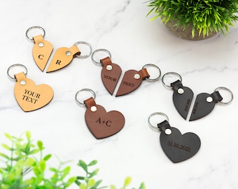 Llavero de cuero personalizado con forma de corazón: regalo para parejas, San Valentín, corazones, amor, matrimonio, novio/novia, Navidad, cumpleaños.