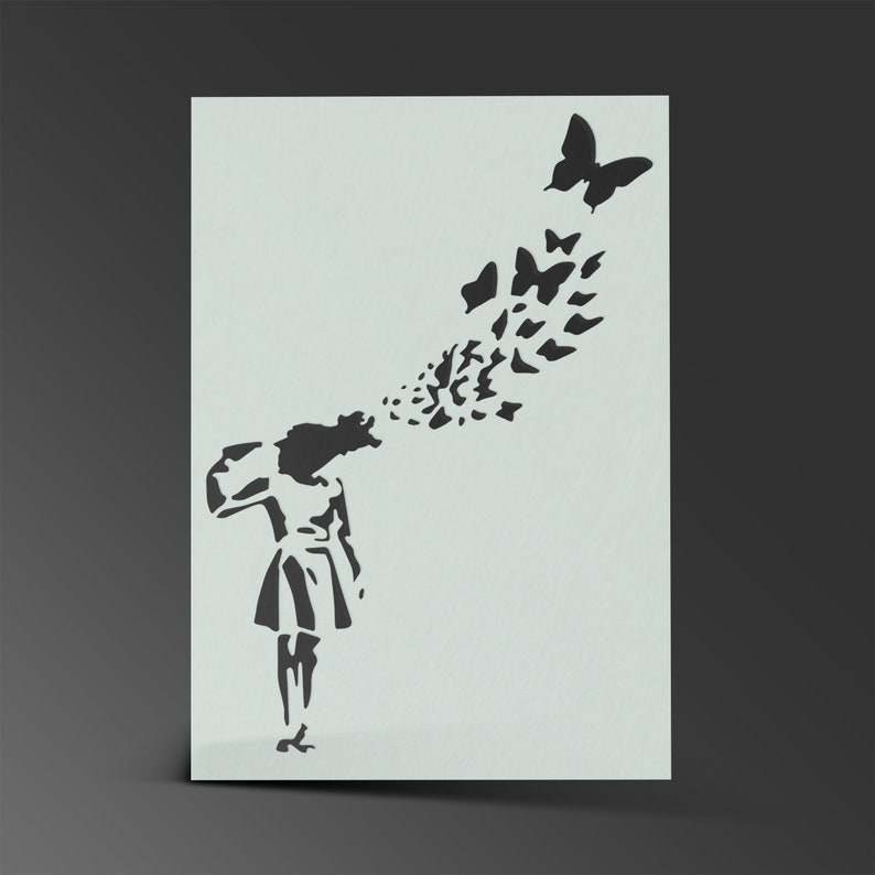 Banksy Pochoir Mylar Feuille Peinture Mur Art Artisanat Aérographe 190 Microns Butterfly Headshot