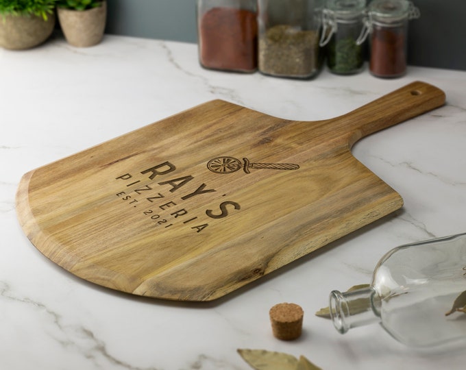 Personalised Pizza Paddle Pizza Peel Your Pizzeria Pizza Serving Chopping Board Laser Engraved UK Birthday Christmas Housewarming