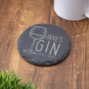 Dessous de verre en ardoise, cadeau personnalisé votre boisson ici, thé, café, gin, bière, vin, whisky, cadeau gravé au laser, mariage, anniversaire, anniversaire de mariage, Noël image 5