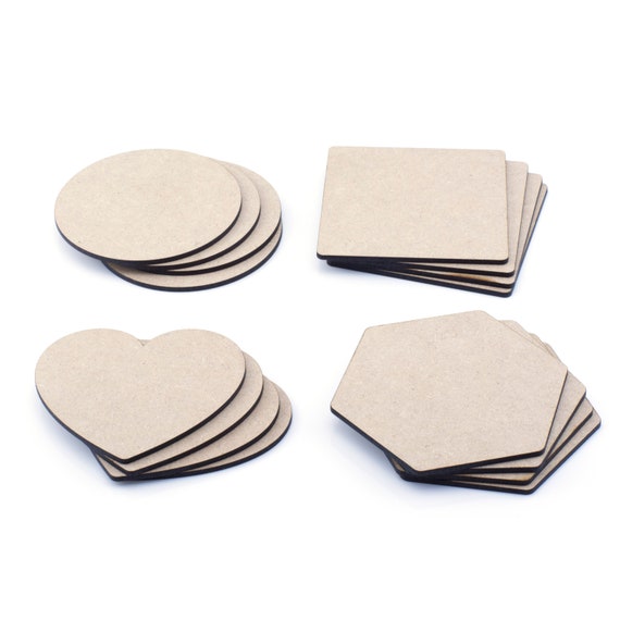 10 X Wooden MDF Coaster Blanks Craft Painting 100mm Circle Square Polygon  Laser Cut 10cm 