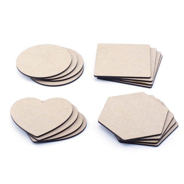 10 x Wooden MDF Coaster Blanks Craft Painting 100mm Circle Square Polygon Laser Cut 10cm