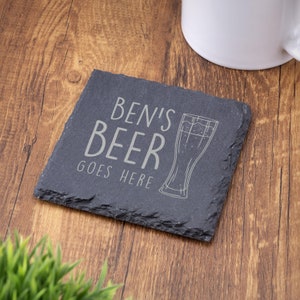 Dessous de verre en ardoise, cadeau personnalisé votre boisson ici, thé, café, gin, bière, vin, whisky, cadeau gravé au laser, mariage, anniversaire, anniversaire de mariage, Noël image 4