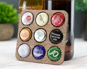 Wooden Bottle Cap Coaster: Gift, for him, Husband, Dad, Present, Father