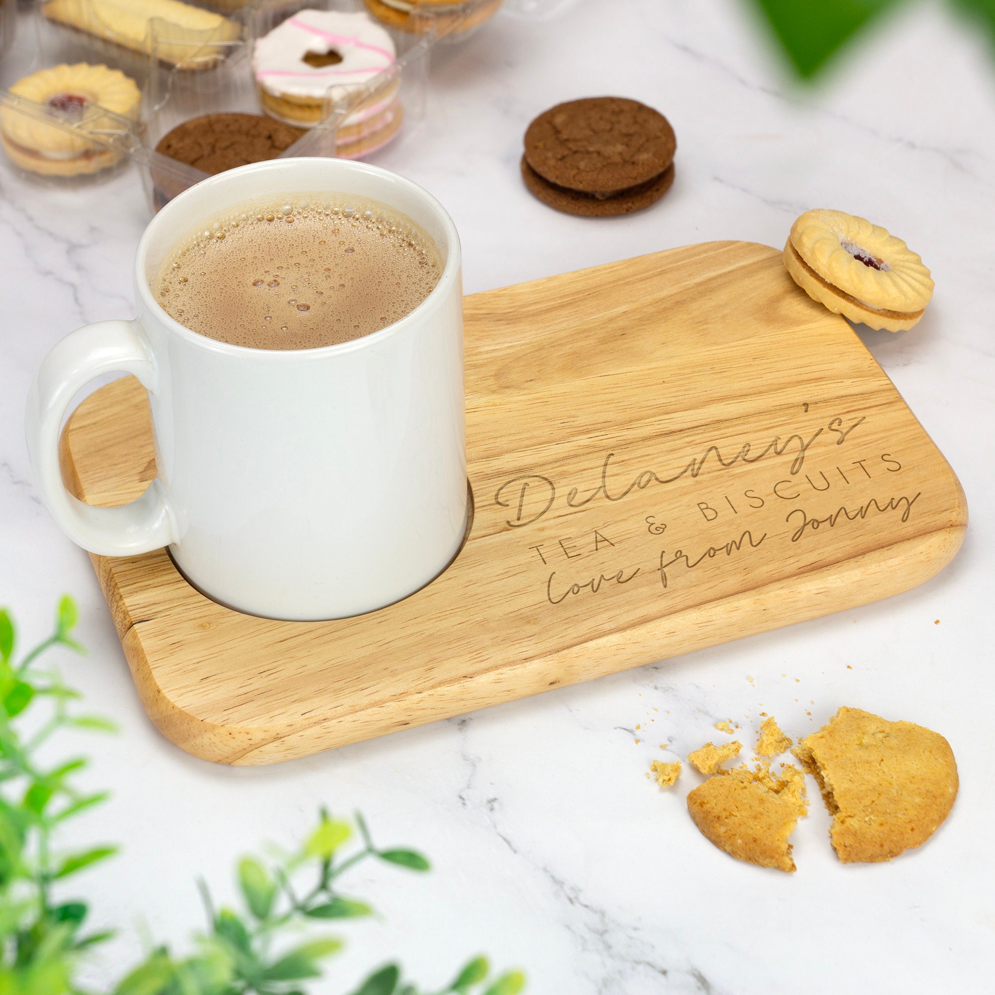 Personalized Custom Engraved Wooden Tea & Biscuit Board Serving Board Novelty Gift Birthday Valentines Housewarming Wedding Christmas