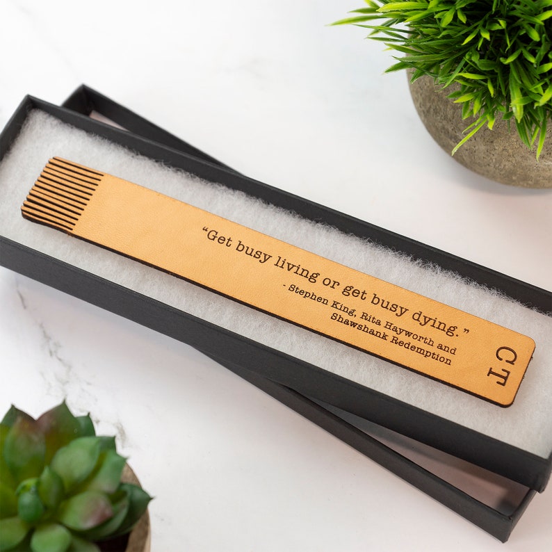 Personalised Leather Bookmark With Custom Quote & Initials Laser Cut Handmade Gift Birthday Christmas Anniversary image 10