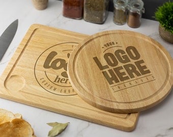 Tabla de cortar de madera grabada con logotipo personalizado, tabla de servir para Pub, cafetería, restaurante, regalo personalizado