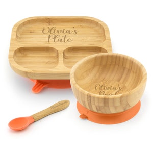 Personalised Bamboo Childrens Dining Set Spoon & Bowl Custom Engraved Tiny Dining Set 1st Birthday 1st Christmas Weaning Set image 9