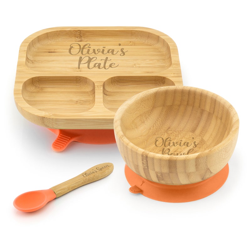 Personalised Bamboo Childrens Dining Set Spoon & Bowl Custom Engraved Tiny Dining Set 1st Birthday 1st Christmas Weaning Set image 9